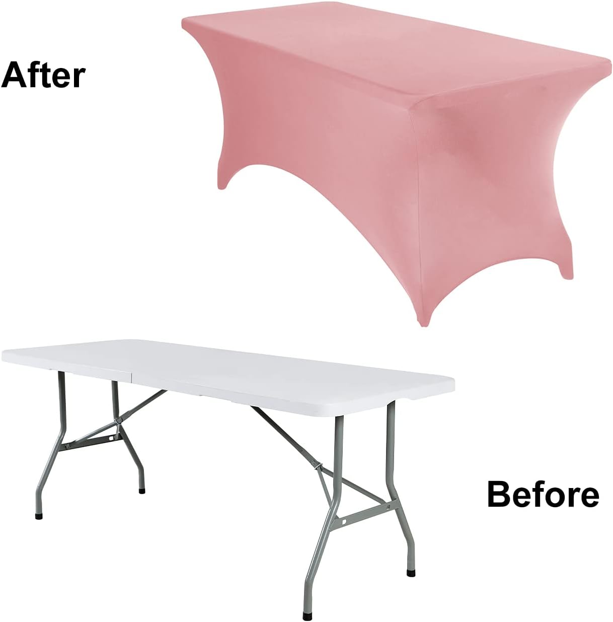 2Pack Spandex Waterproof Table Covers 6ft，Spandex 6ft Waterproof Table Cover for Party,Wedding, Banquet, and Events(Dusty Pink)