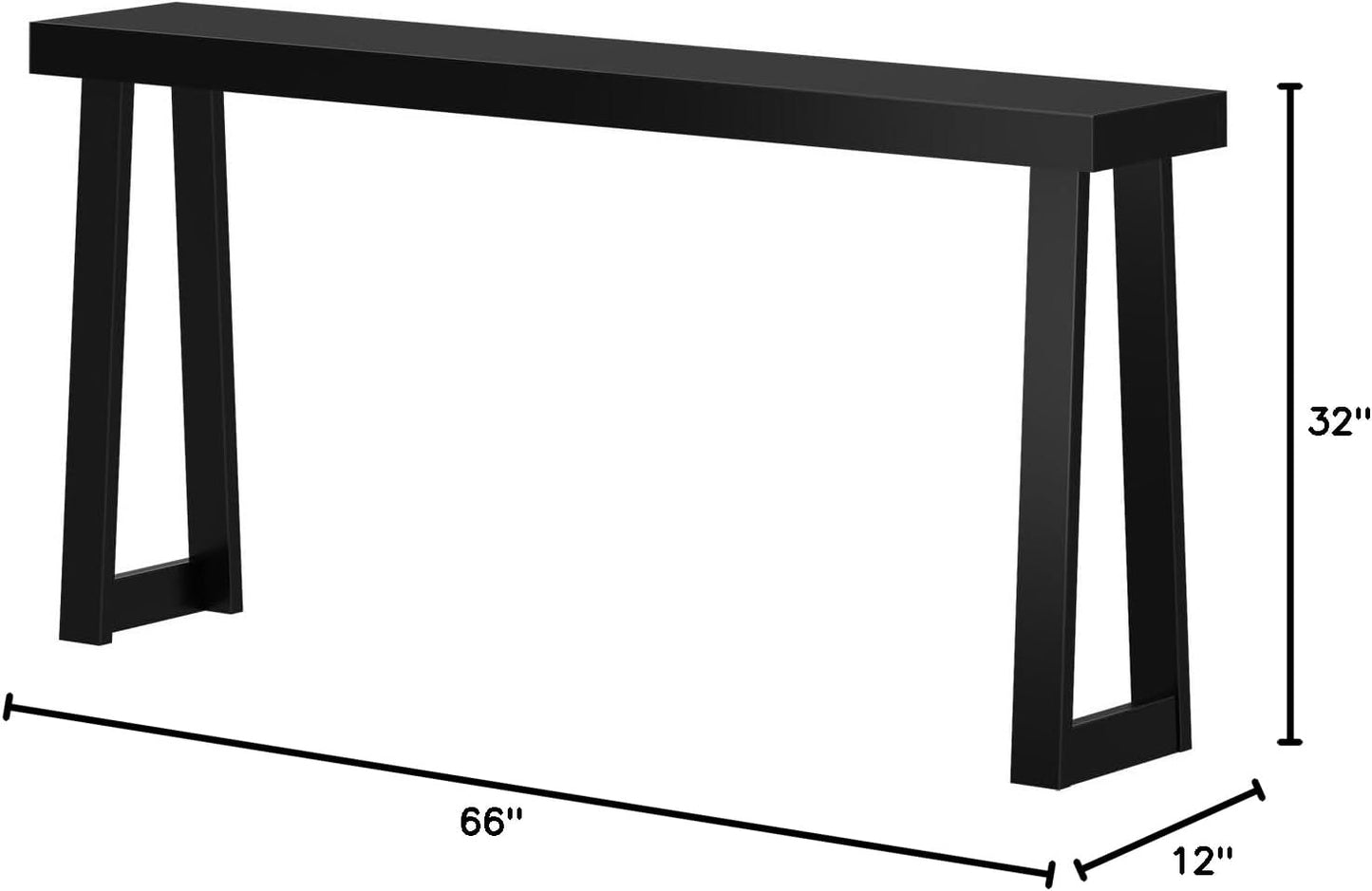Plank+Beam Solid Wood Console Table, 66 Inch, Sofa Table, Narrow Entryway Table for Hallway, Behind The Couch, Living Room, Foyer, Easy Assembly, Black