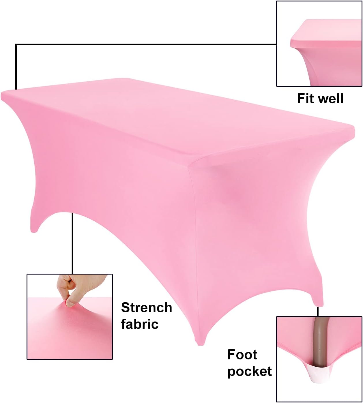 4Pack Spandex Waterproof Table Covers 6ft，Spandex 6ft Waterproof Table Cover for Party,Wedding, Banquet, and Events(Pink)