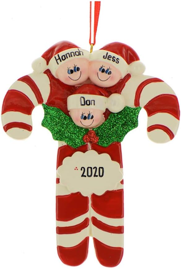 Candy Cane Family of 3 Ornament 2025 Personalized Family Christmas Ornaments 2025 | Holiday Keepsake Holly Berries Personalized Tree Ornaments for Grandchildren, Siblings & Grandkids of Three Ornament