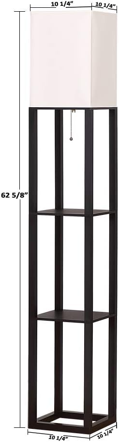 HomeFocus - Floor Lamp with Shelves,Shelf Floor Lamp with LED Bulb,Bookshelf Corner Display Lamp for Living Room,Bedroom and Office,White Linen Shade,Rustic Wood,Black