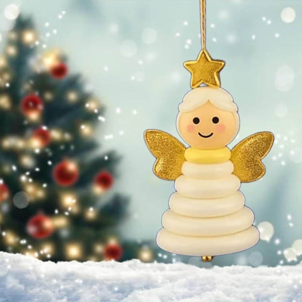 4pcs Button Christmas Tree Ornament Kits, Fun Holiday Decorations for All Ages, DIY Craft Buttons Kit with Christmas Snowman/Santa/Angel, Gifts for Xmas Tree Hanging Decorations (4PCS)