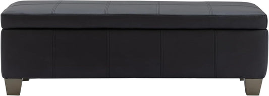 51 Inch Black Faux Leather Ottoman with Storage, Rectangular Extra Long Bench, End of Bed Bench with Large Storage for Bedroom, Living Room
