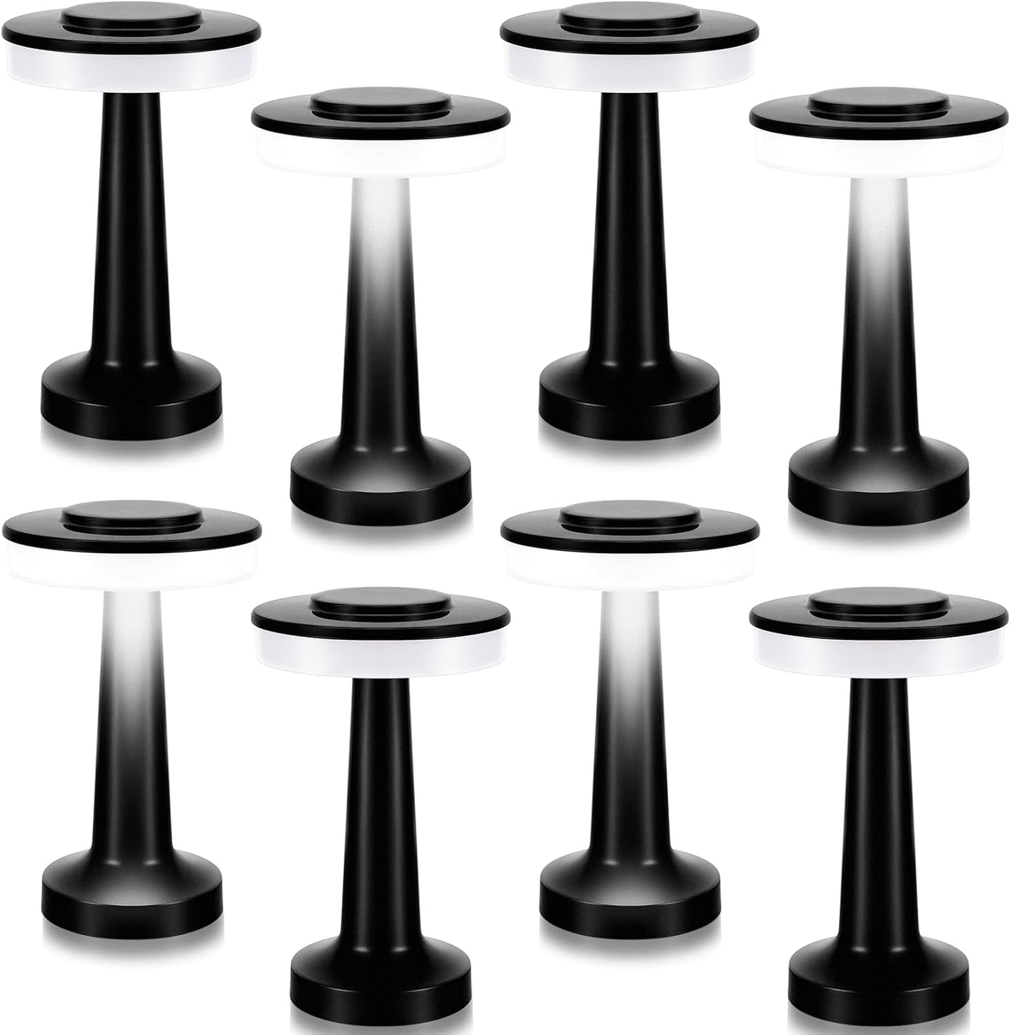 VIHOSE Set of 8 LED Portable Cordless Table Lamp with Touch Sensor 3 Color Stepless Dimming Rechargeable Battery up to 15 Hours Cordless Table Light Wireless Lamp for Nursery(Black)