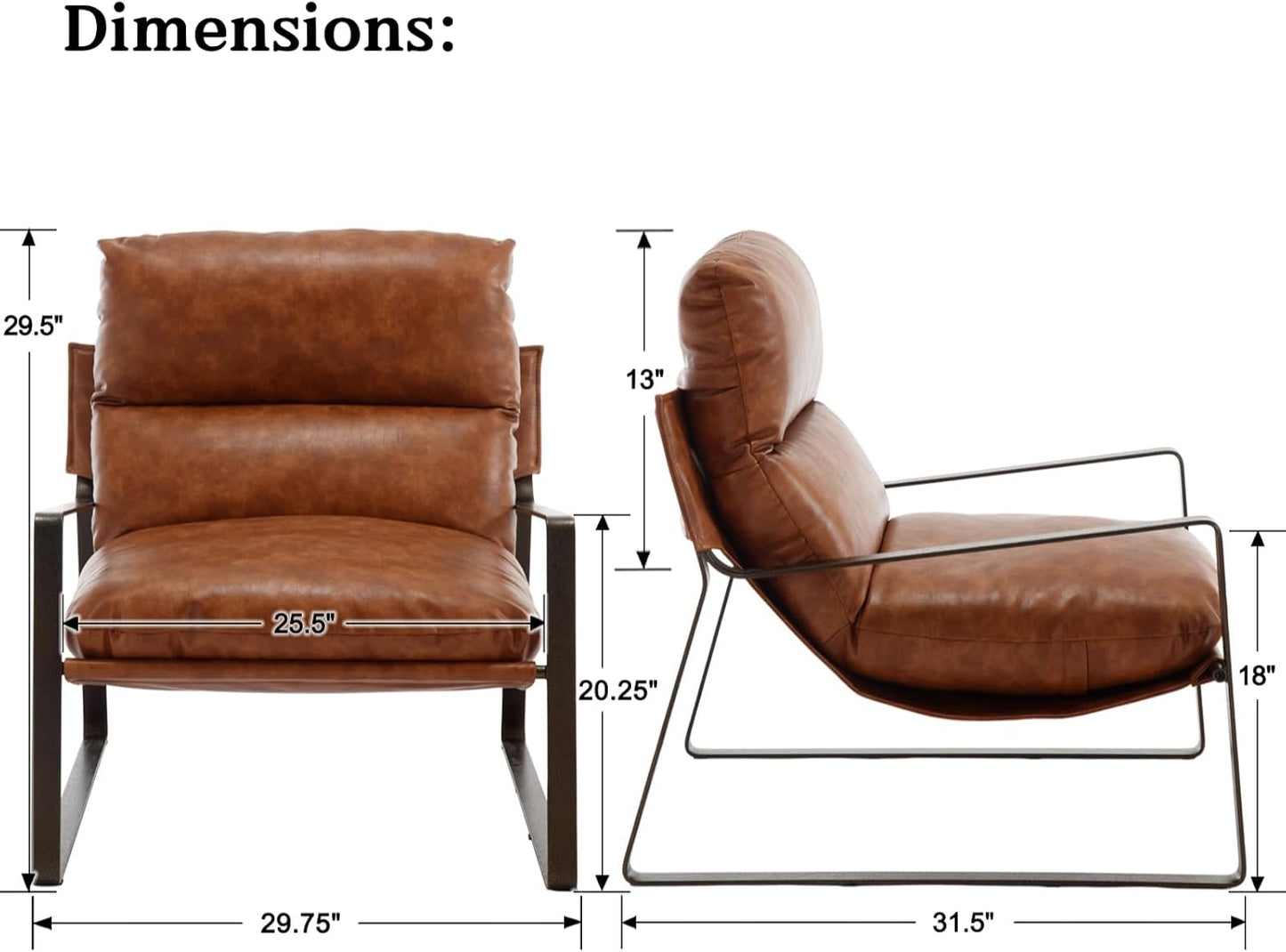 DUOMAY Mid-Century Accent Chairs Set of 2, Comfy PU Leather Leisure Chairs Lazy Chairs with Brozen Metal Leg for Living Room Bedroom Office Apartment, Brown