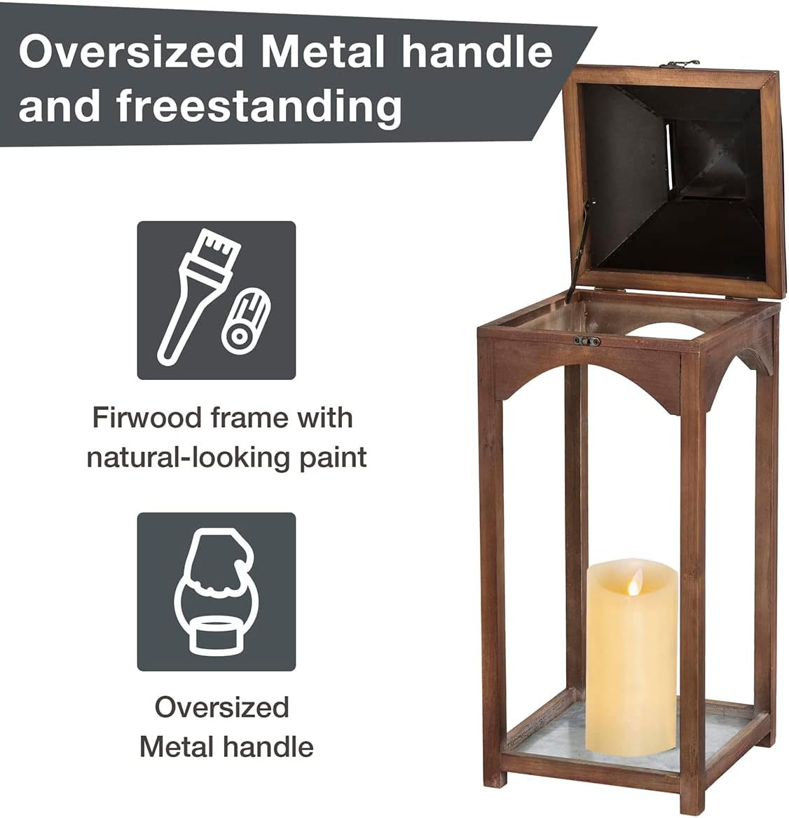 Glitzhome Set of 2 Mondern Farmhouse Wooden Lantern Hanging Decorative Candle Lanterns for Outdoor & Indoor Brown (No Glass)