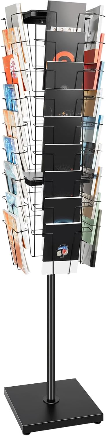 36 Pockets-360° Rotating Magazine Rack, Detachable Floor Standing Comic Books Brochure Display Stands, Pamphlet Literature Spinner Racks for Retail Store, Bookstore, Home