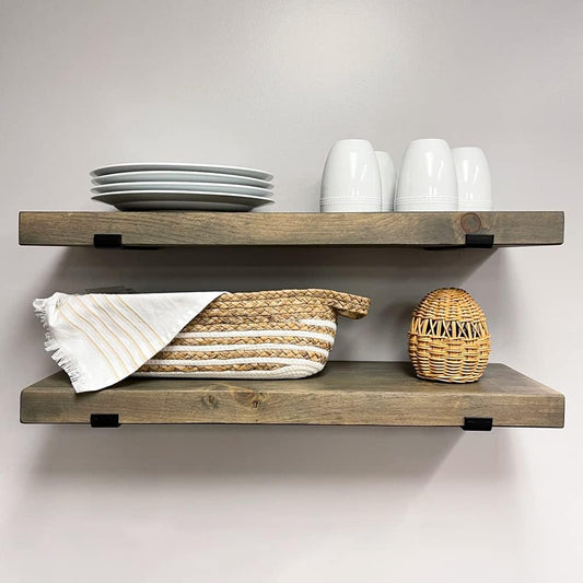 Rustic Shelves with J-Brackets Set of 2, Industrial Shelf, Kitchen Shelves, Solid Wood, Decorative Wall Storage, Heavy Duty, (Grey, 48Wx6D)