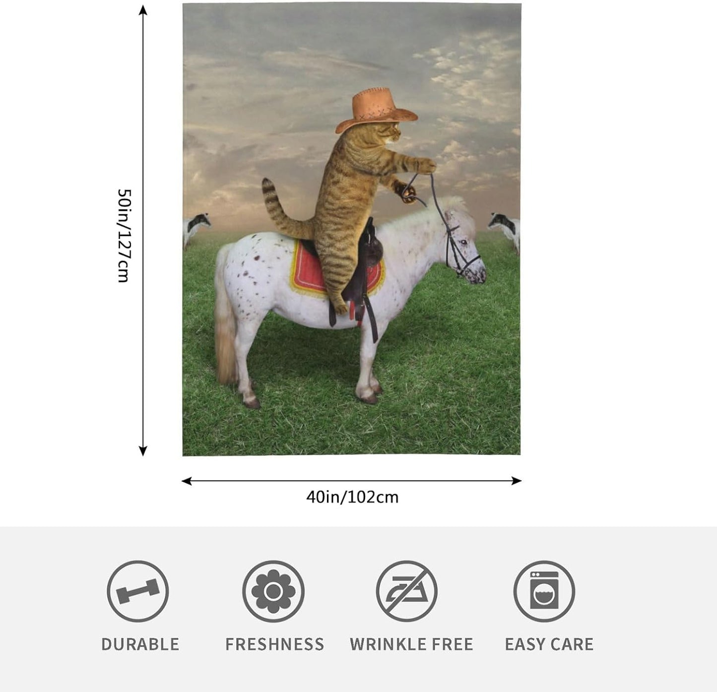 HGOD DESIGNS Funny Cat Throw Blanket Ultra Soft Warm All Season The Cat Cowboy on a Horse Decorative Fleece Blankets for Bed Chair Car Sofa Couch Bedroom 40"X50"