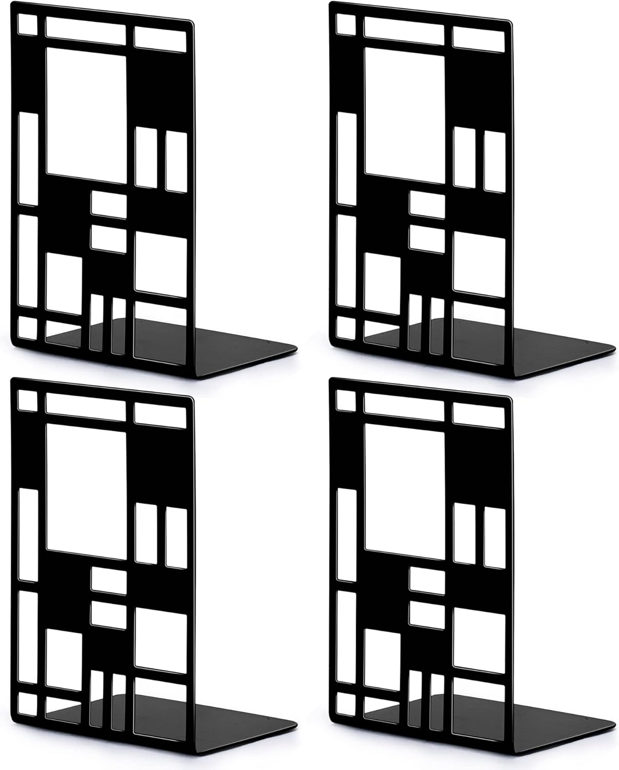 Book Ends, Bookends, Book Ends for Shelves, Bookends for Heavy Books, Book Divider Decorative Holder, Metal Heavy Duty Bookend Black 2 Pair, Abstract Art Desgin Book Stopper Supports for Office, Home