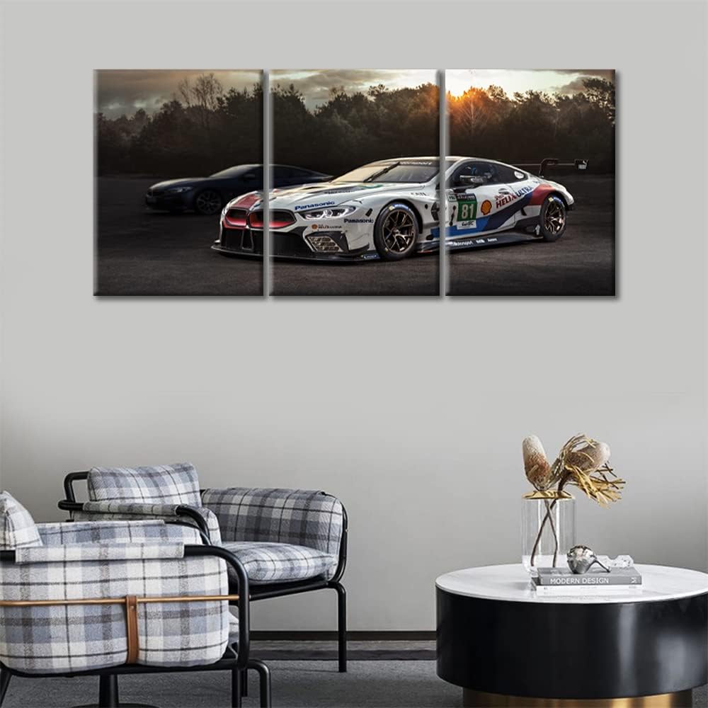 Black and White Pictures for Living Room White Racing Cars Wall Art Prints on Canvas Speed Sports Car Painting Modern Artwork Wall Decor for Mens Bedroom Office Bathroom Decor Ready to Hang 36"Wx16"H