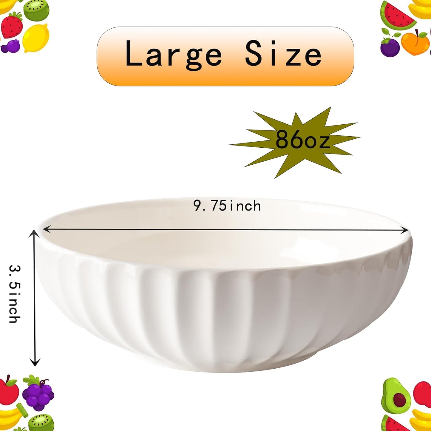 Ceramic Fruit Bowl for Home Kitchen Decor, 10" Large Fruit Basket,Decorative Fruit Storage for Table Countertop, Fruit and Vegetable Holder