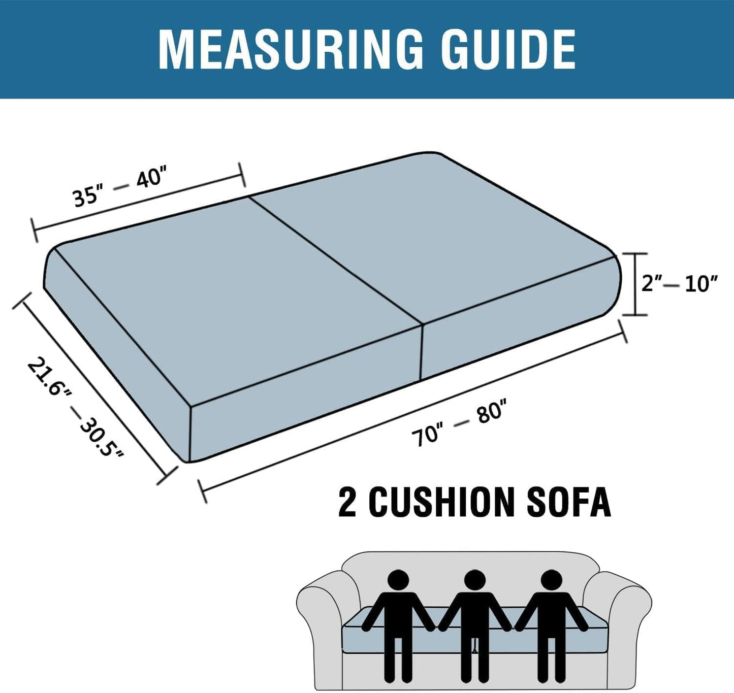 H.VERSAILTEX Super Stretch Individual Seat Cushion Covers Sofa Covers Couch Cushion Covers Slipcover Sets Thick Jacquard Textured Twill Fabric (2 Piece Large Sofa Cushion Covers, Storm Blue)