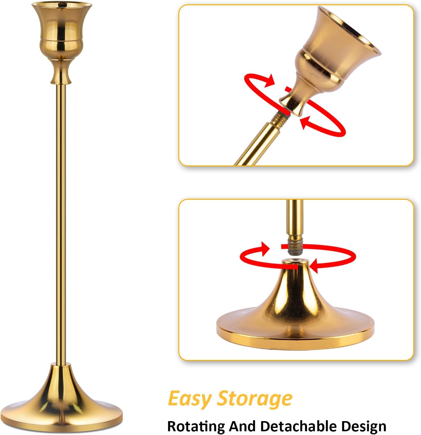 Metal Candle Holders for Candlesticks Taper Candlestick Holders Set Vintage Decorative Centerpiece Candelabra Tall Candle Stands for Halloween Thanksgiving Christmas (Gold, 4 Sets (12 pcs))