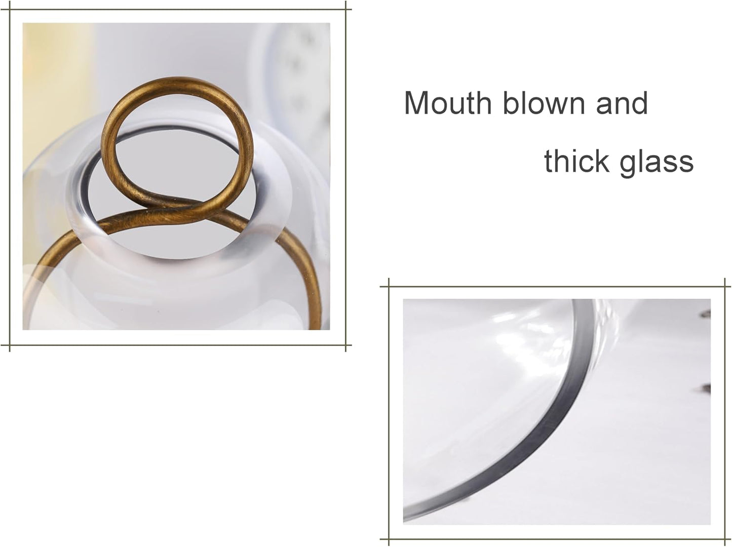 7.5" High Versatile Modern Metal Hurricane Lantern with Handmade Sturdy Glass Dome for 2" Pillar Candle & Plants (Brass, 4" x7.5)