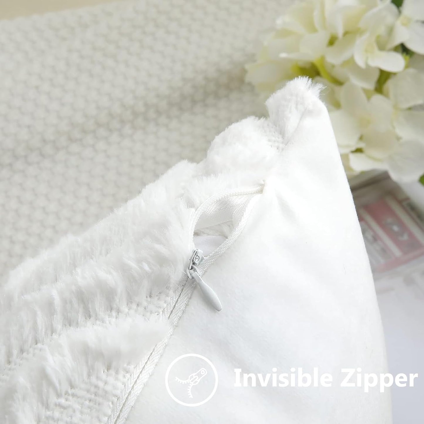 decorUhome Fall Throw Pillow Covers 26x26 Inch Set of 2, Soft Plush Decorative Faux Fur White Solid Couch Pillow Covers, Accent Farmhouse Neutral Square Euro Pillow Cases for Sofa Bed Living Room