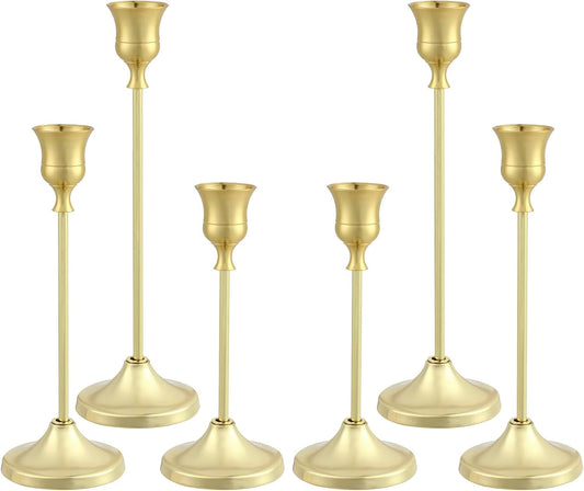 Candlestick Holders 6PCS, Metal Taper Candle Holder, Gold Candle Holders for Pillar Candles, Candle Holder for Halloween Decorations