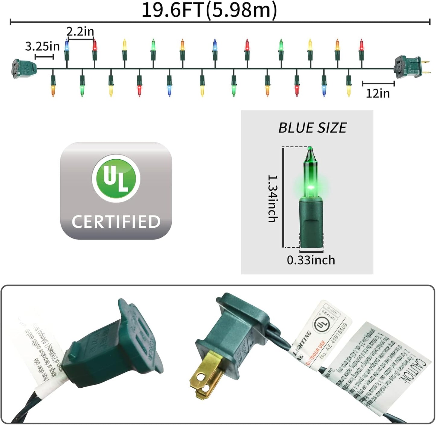 Green Wire,Multicolor,Incandescent Bulb 100 Mini String Lights for Indoor Christmas Tree Garland Birthday Wedding Party Festival Decoration