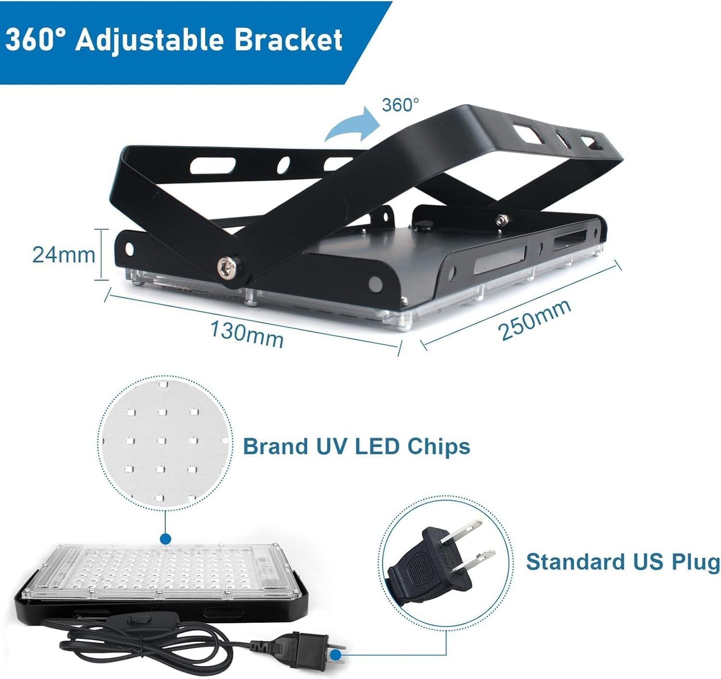 4 Pack 100W UV Black Light, Black Lights for Glow Party, IP65 Waterproof, for Blac k Light Party, Stage Lighting, Halloween, Body Paint, Fluorescent Poster, Neon Glow