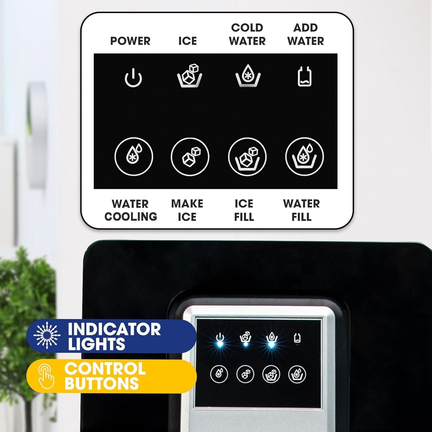 2 in 1 Bottom Load Water Cooler Dispenser with Ice Maker for 3 Gallon Bottle 17lbs Daily Capacity (NO HOT Water) Black