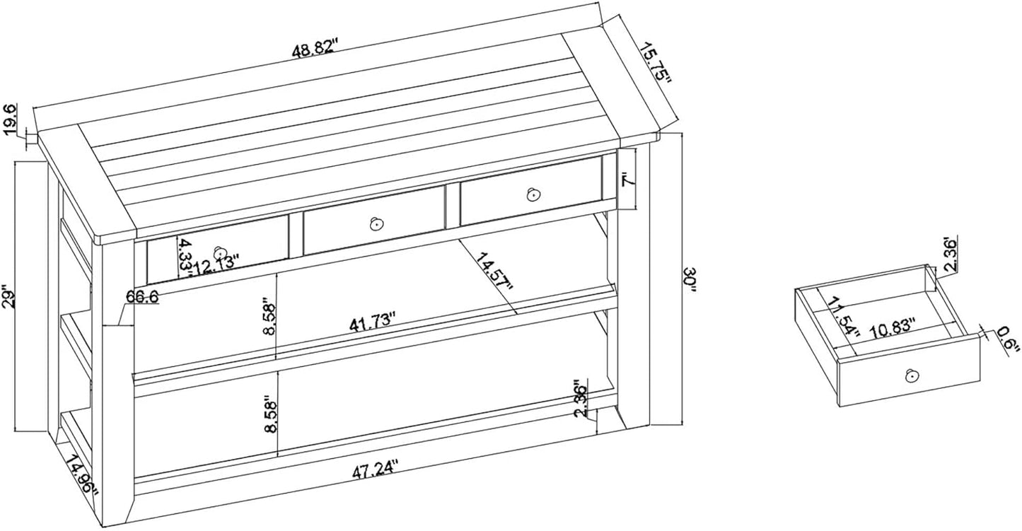 Solid Wood Console Table Entryway Table with Storage Drawers and Bottom Shelf Sofa Table for Entry Hallway Foyer Sofa Couch Table,Fully Assembled (48.8" Brown)