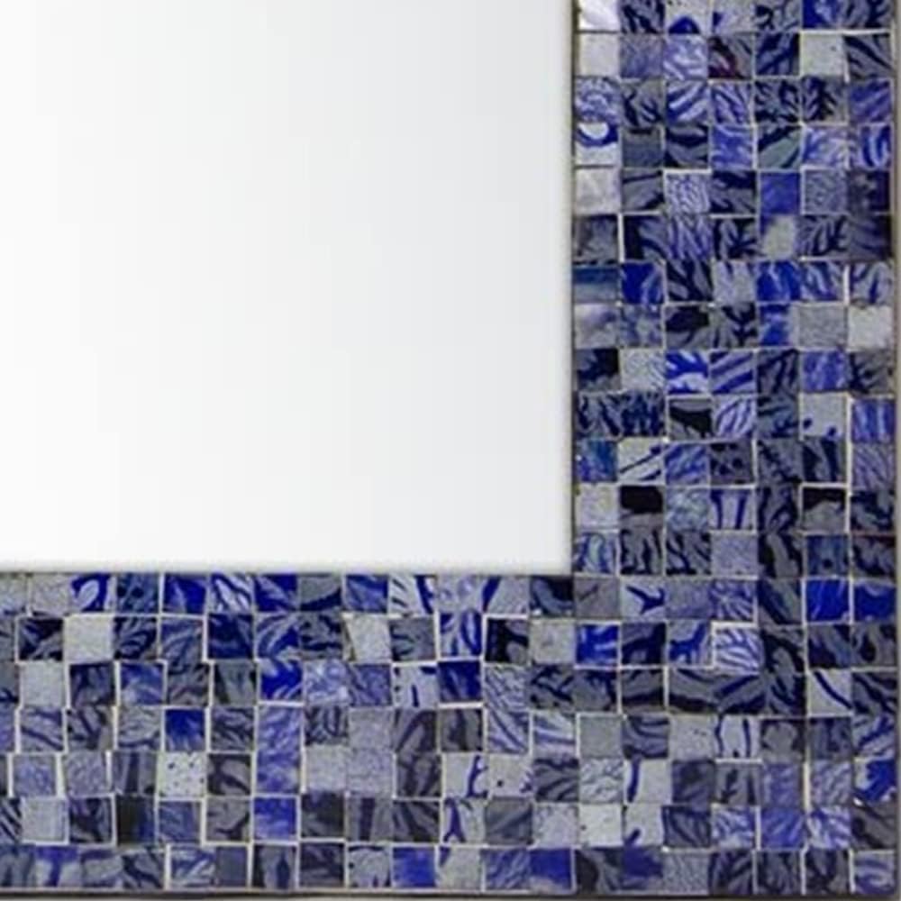 30" x 24" Glass Mosaic Framed Decorative Wall Mirror, Handmade Eclectic Accent Mirror, Unique Vanity Mirror (Lapis Blue)