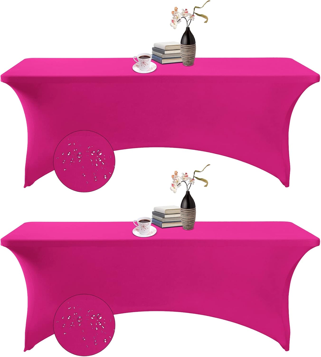 2Pack Spandex Waterproof Table Covers 8ft，Spandex 8ft Waterproof Table Cover for Party,Wedding, Banquet, and Events(Fuchsia)