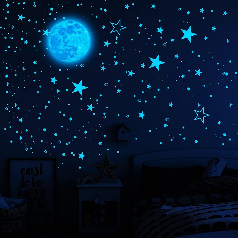 1049Pcs Glow in The Dark Stars and Moon for Ceiling, Wall Bedroom Chirldren's Room Stickers Decals Decor, Boys & Girls' Gifts