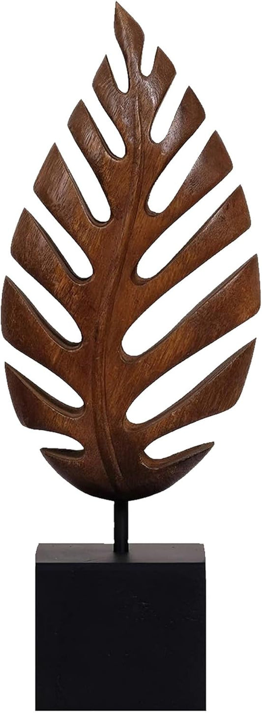 Decozen Wooden Leaf Sculpture - Hand‑Carved Solid Wood Coffee Table Decor and Western Decor Accent for Living Room, Mantel, Bookshelf Centerpiece
