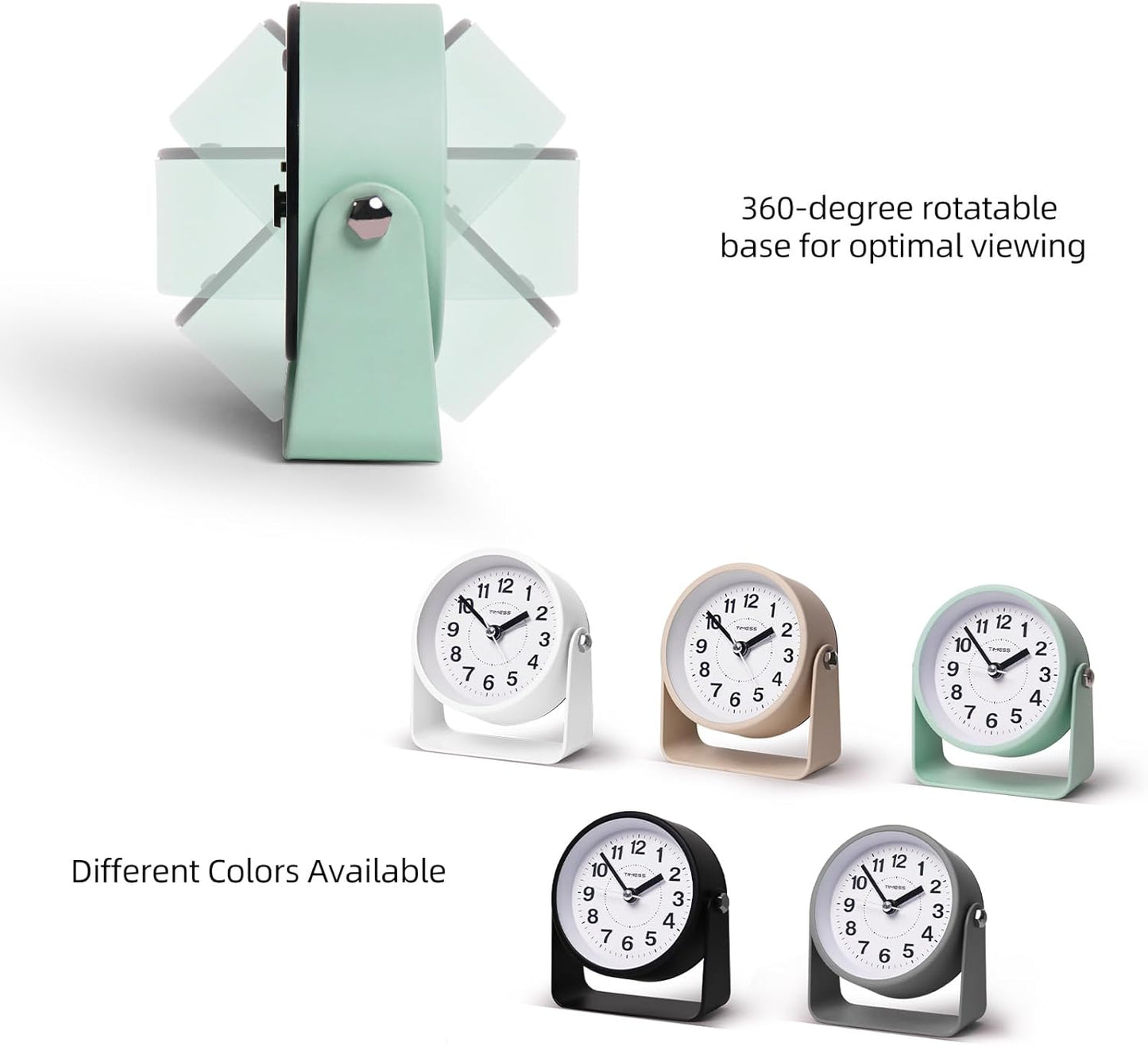 Analog Alarm Clock, Silent Non-Ticking Quartz Movement, Battery-Operated with Snooze & On-Demand Light, Easy to Set Gentle Wake Bedside Desk Clock, Ideal for Home, Travel, Office (Green)