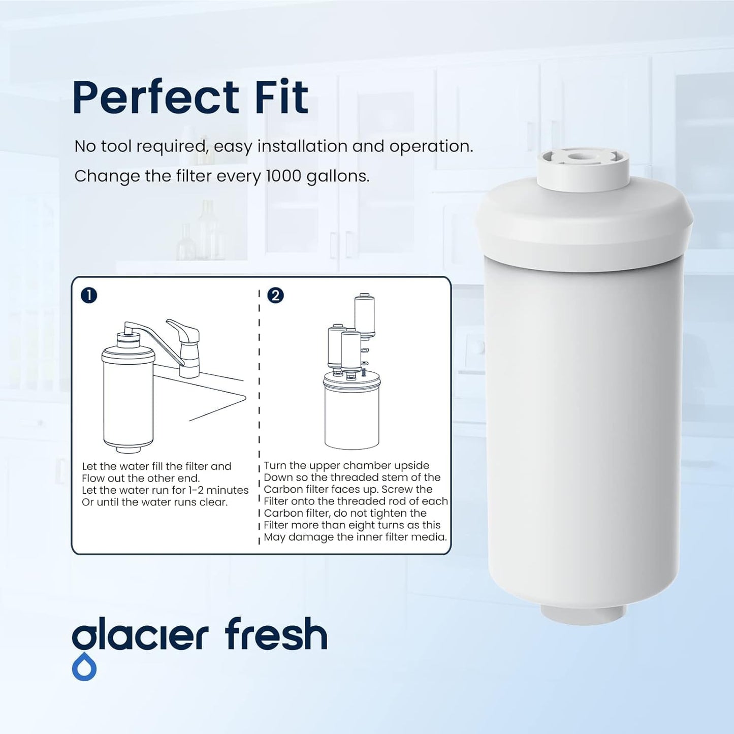 GLACIER FRESH Fluoride Filters, Replacement for Berkey® PF-2® Fluoride Filters and Berkey® Gravity Filtration System, 6 Pack