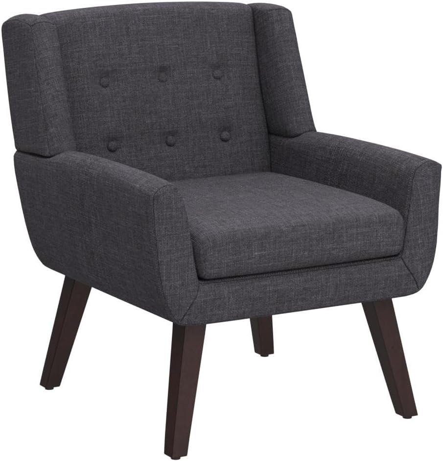 HUIMO Accent Chair Living Room Chair, Upholstered Button Tufted Armchair, Linen Fabric Sofa Chairs for Bedroom, Living Room, Mid Century Modern Comfy Reading Chair (Grey)
