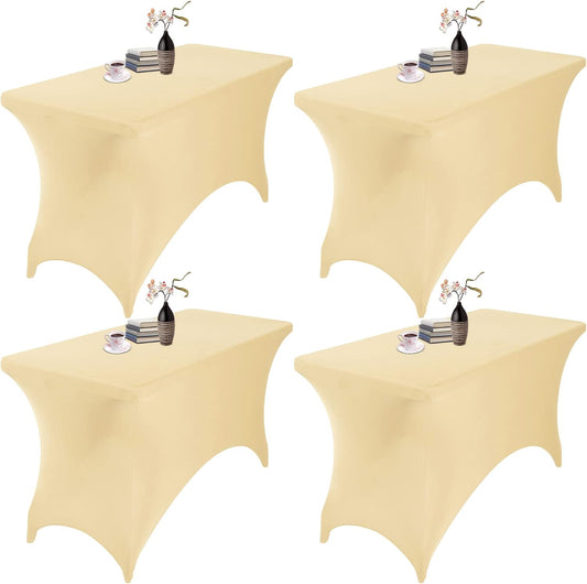 4Pack Spandex Waterproof Table Covers 4ft，Spandex 4ft Waterproof Table Cover for Party,Wedding, Banquet, and Events(Champagne)