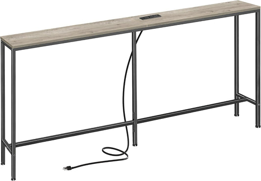 SUPERJARE 70 Inch Console Table with Outlet, Narrow Entryway Table for Living Room, Oak
