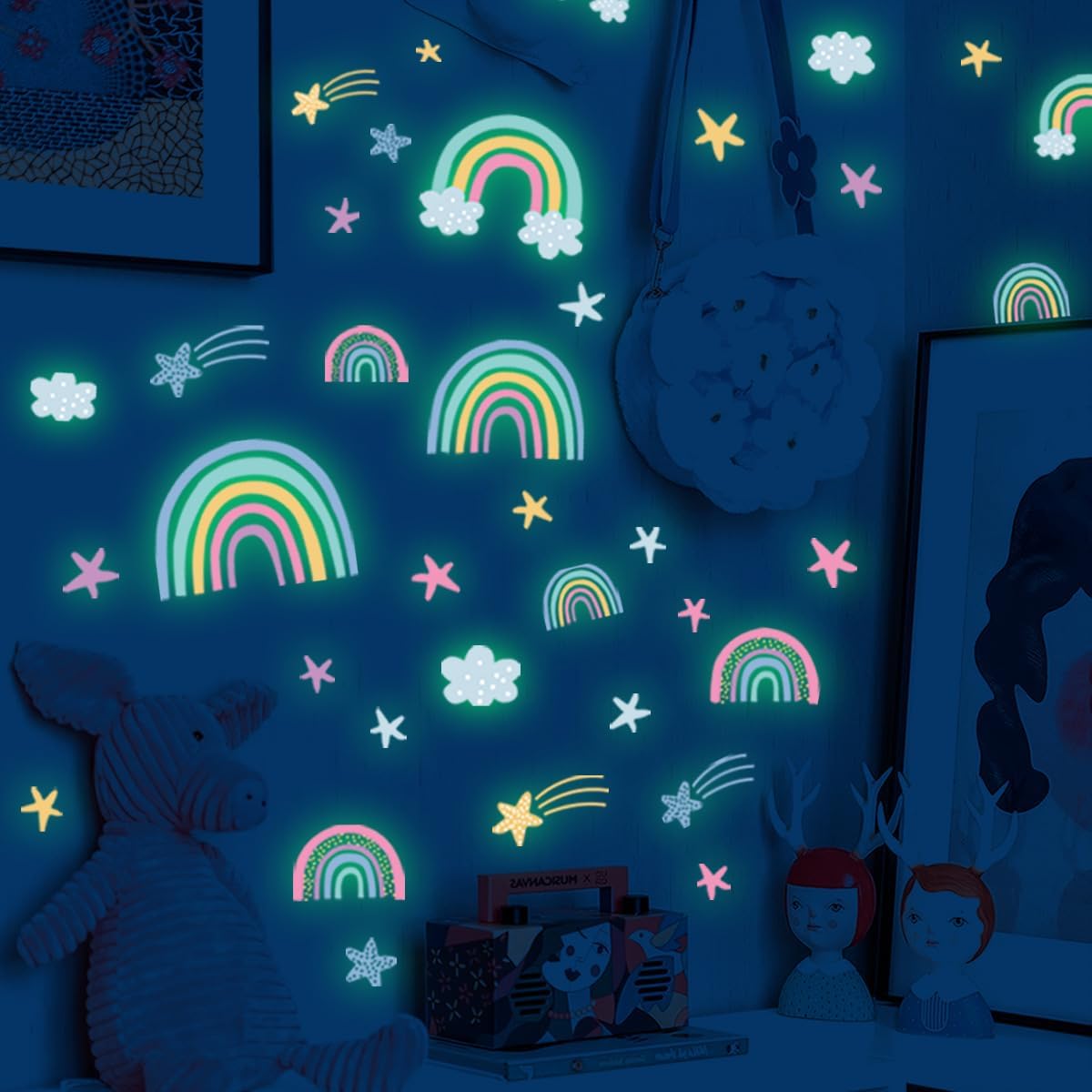 Quanhaigou Rainbow Clouds Stars Glow in The Dark Wall Stickers DIY Home Decor for Kid Boys Girl Bedroom Bathroom Decorations