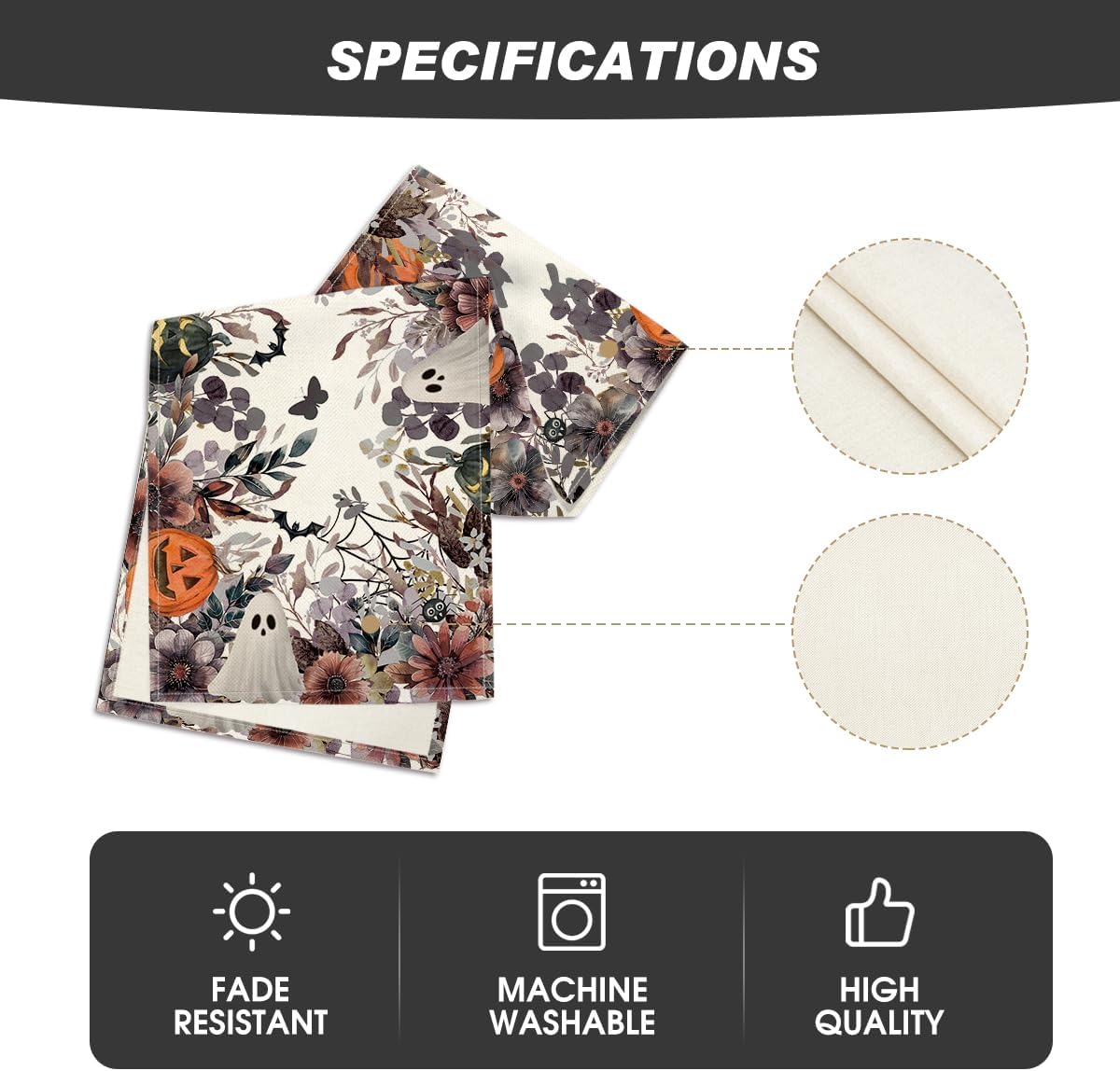 Artoid Mode Jack-O'-Lantern Pumpkin Floral Ghost Halloween Table Runner, Eucalyptus Kitchen Dining Table Decoration for Home Party Decor 13x72 Inch