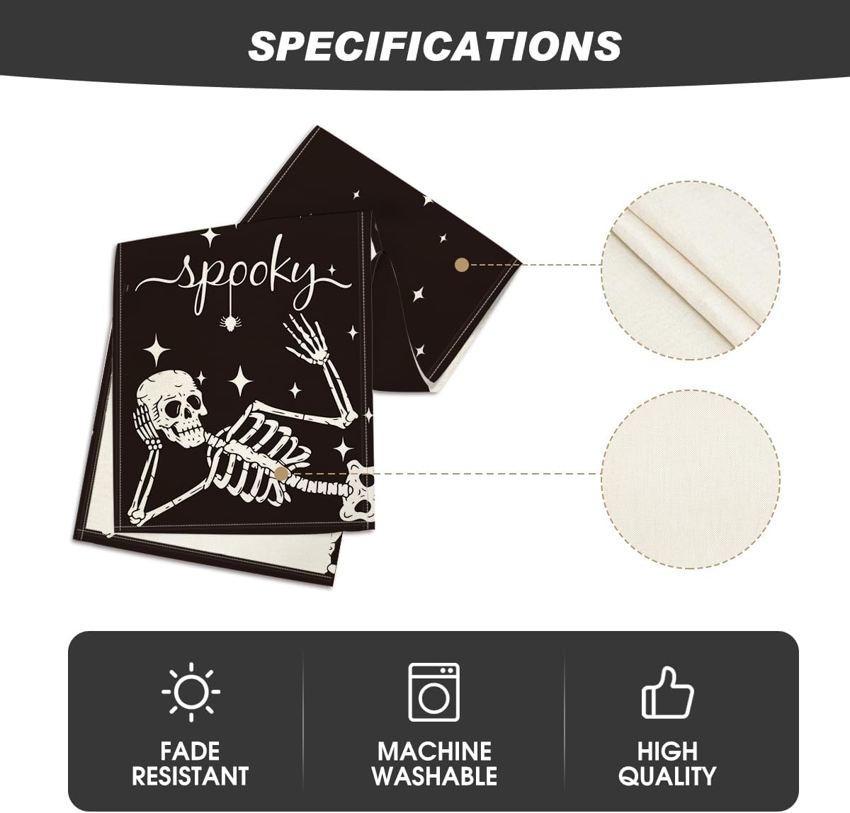 Artoid Mode Spooky Skeleton Spider Bone Halloween Table Runner, Holiday Kitchen Dining Table Decoration for Home Party Decor 13 x 120 Inch