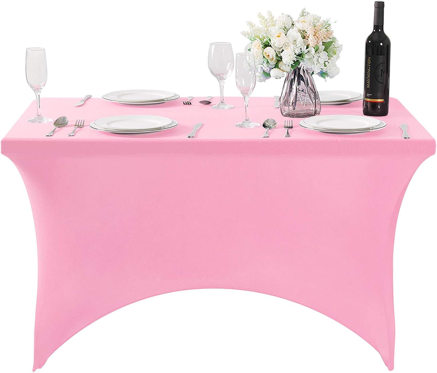 2Pack Spandex Table Cover for 4FT or 6ft or 9ft Table Universal Fitted Stretch Tablecloth for Party, Banquet, Wedding and Events-Pink