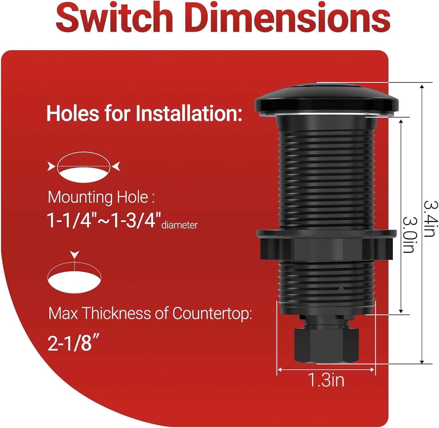 APIELE Garbage Disposal Air Switch Kit, Sink Top Push Button Switch for Food Waste Disposer, UL Listed 3.6" Long On/Off Air Button (Matte Black)