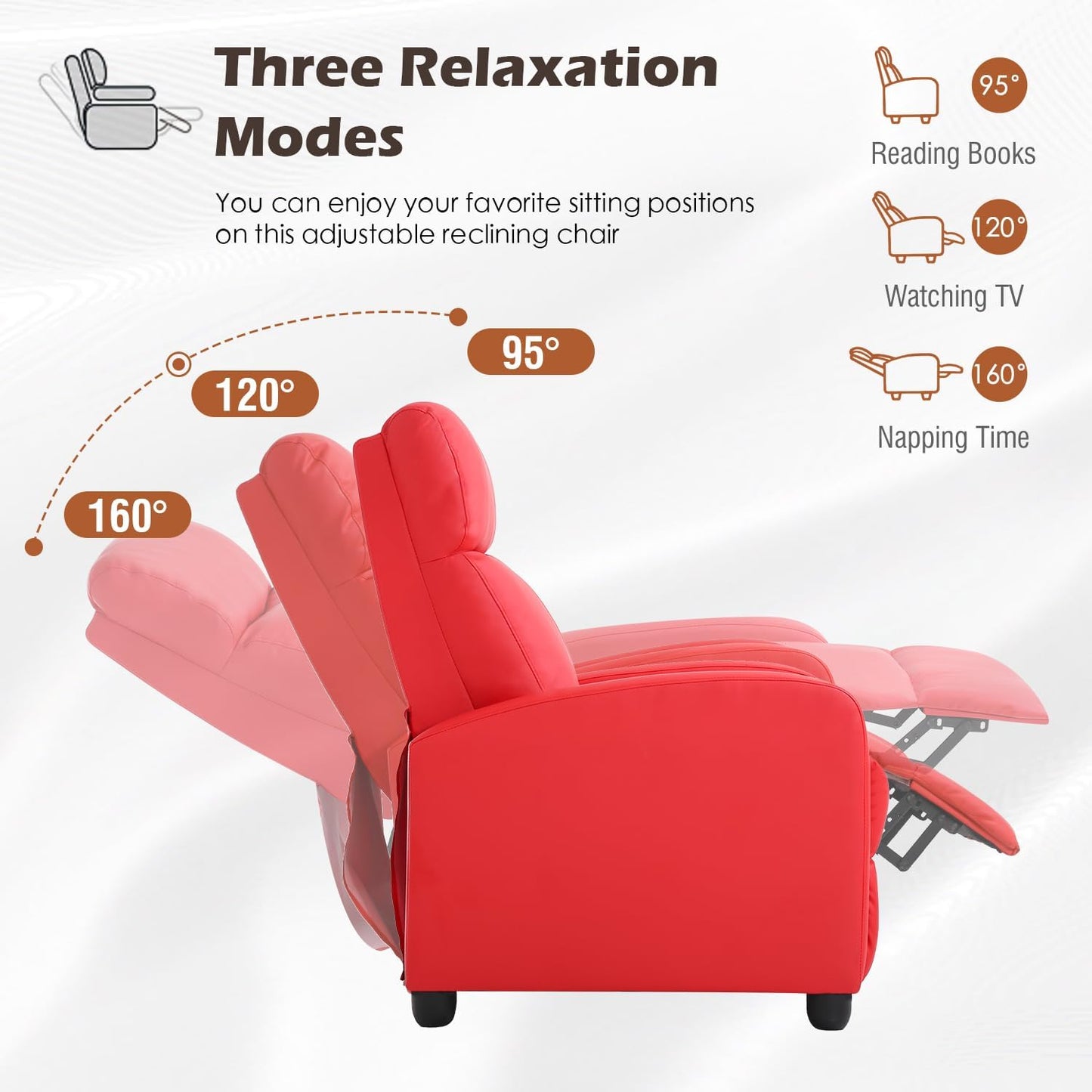 BestMassage | Recliner Chair | No Massage Function | Pu Red | with Lumbar Support, Adjustable Push Back, Wide Armrests, Footrest & Padded Seat | Easy Assembly | for Living Room, Home Theatre