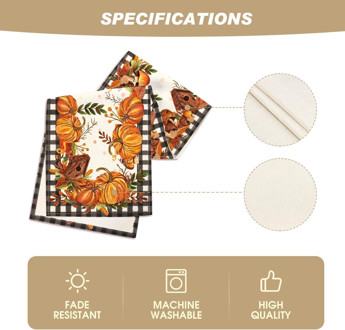 Artoid Mode Buffalo Plaid Pumpkins Mushrooms Birdhouse Leaves Table Runner, Seasonal Fall Harvest Vintage Kitchen Dining Table Decoration for Indoor Outdoor Home Party Decor 13 x 108 Inch