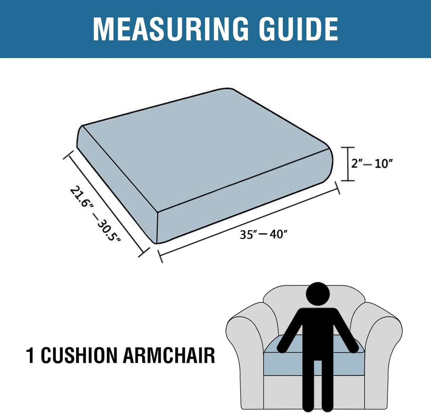 H.VERSAILTEX Super Stretch Individual Seat Cushion Covers Sofa Covers Couch Cushion Covers Slipcover Sets Thick Jacquard Textured Twill Fabric (1 Piece Chair Cushion Cover, Dusty Blue)