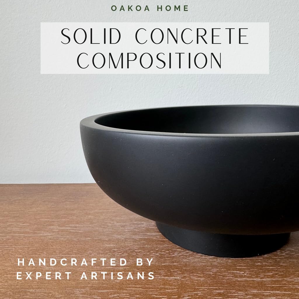 OAKOA Concrete Black Decorative Bowl for Home Decor - Black Fruit Bowl - Modern Pedestal Coffee Table Bowl for Entryway Table