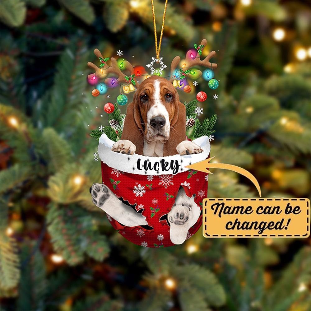 Basset Hound Dog Christmas Ornament, Basset Hound in Snow Pocket Christmas Tree Ornament, Dog Lovers Gift Idea Xmas Decor, Christmas Decorations for Tree, Christmas Ornament Gift for Dog Lovers