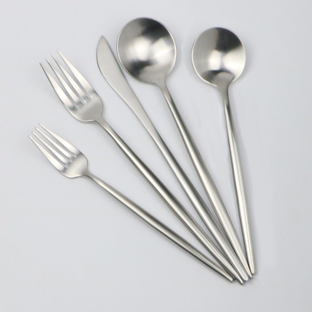 20-Pieces Luxury Silver 18/10 Stainless Steel Flatware Set, Matte Finish, Service for 4