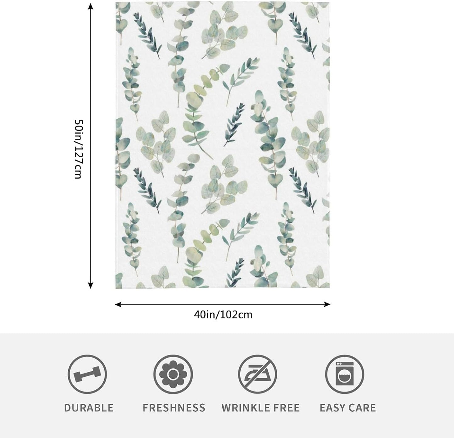 HGOD DESIGNS Watercolor Eucalyptus Flannel Fleece Bed Blanket Throw Blanket Lightweight Cozy Plush Blanket for Bedroom Living Rooms Sofa Couch 40"x50"