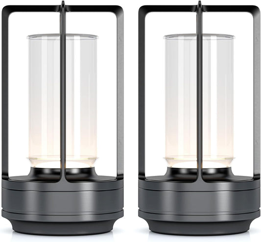 Portable Metal Table Lamp for Indoor/Outdoor ,Rechargeable Cordless LED Lamp, 3-Colour Infinitely Dimming Battery Powered Small Desk Lamp, Restaurant/Bedroom/Bar/Coffee/Camping Light (Grey Set of 2)