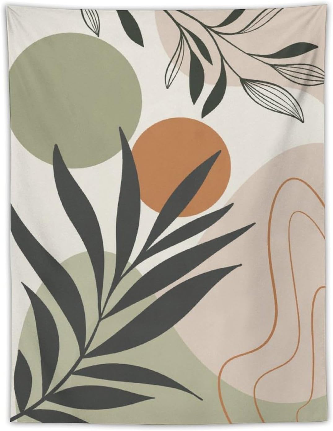 Abstract Bohemian Mid Century Tapestry, Tropical Leaves Modern Geometric Archway Minimalist Bohemian Botanical Aesthetic Wall Hanging, Sage Green Gold Home Decor Art for Bedroom 40x60 Inch