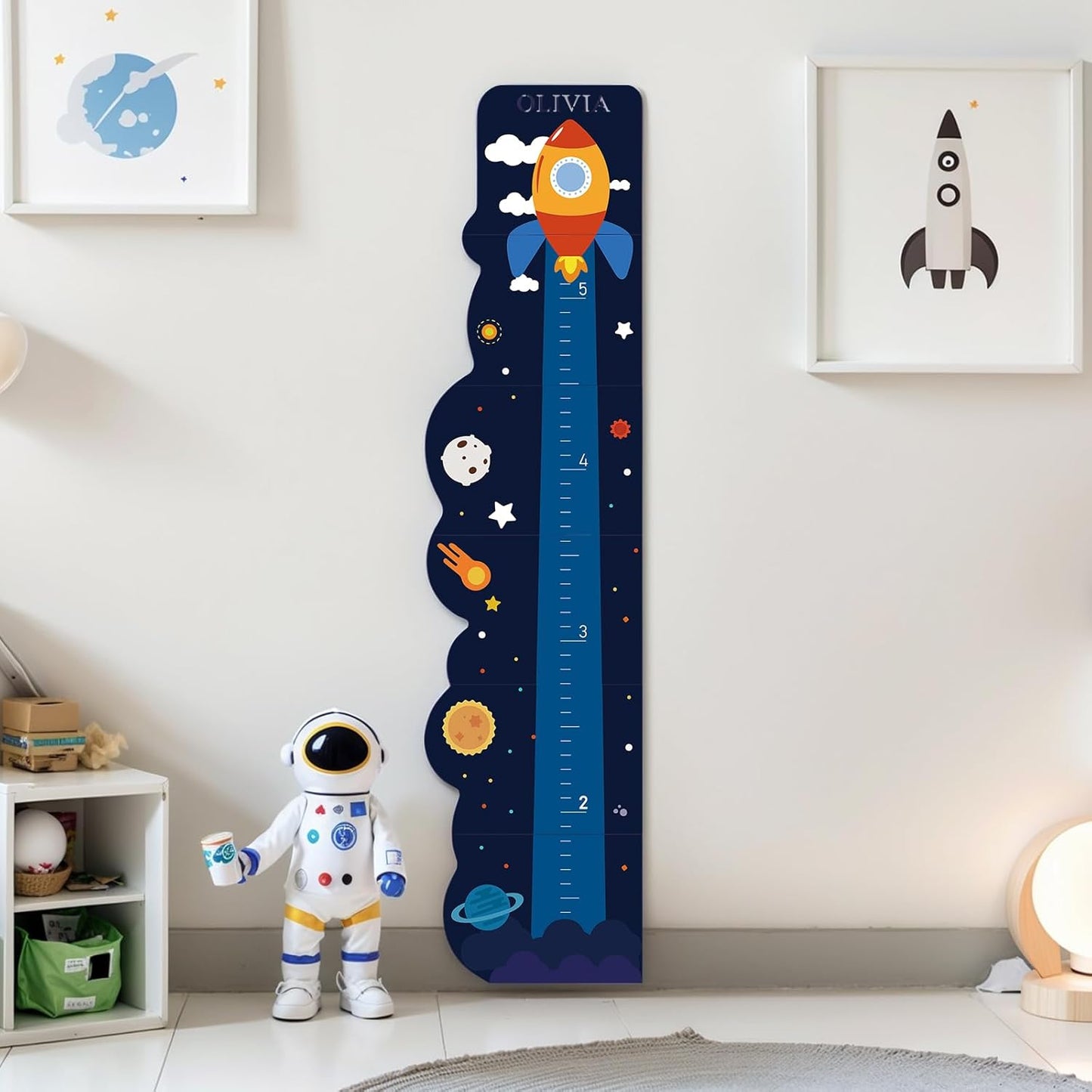 Personalized Name Growth Chart for Wall, Rocket Wood Height Chart for Kids, Height Measurement for Wall, Boy Girls Height Wall Chart Growth Measuring Ruler, Toddler Playroom Decor