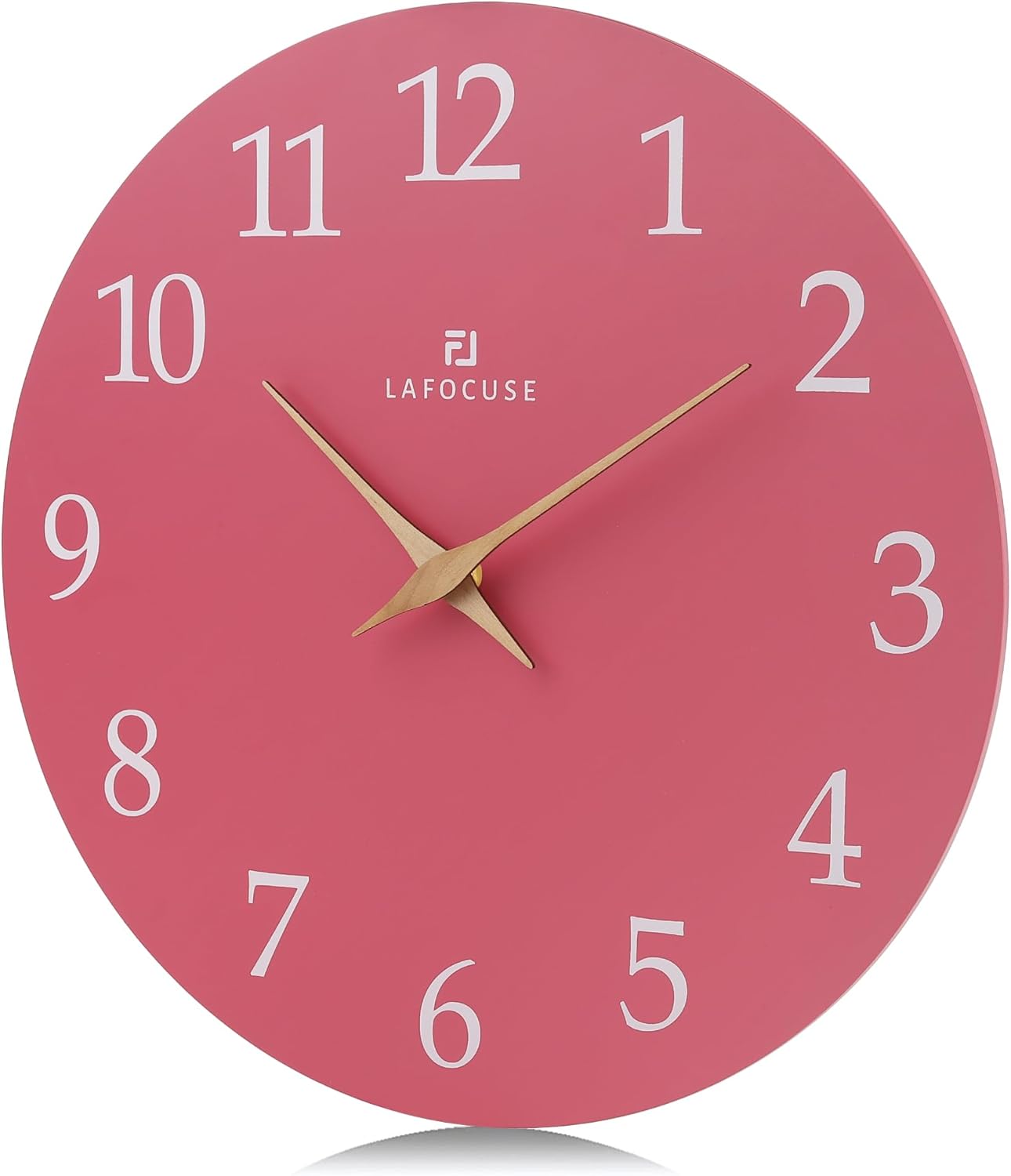 Lafocuse 12 Inch Silent Pink Wall Clock Battery Operated for Living Room Decor, Simple Minimalist Wooden Kids Pink Clock for Girls Bedroom Office